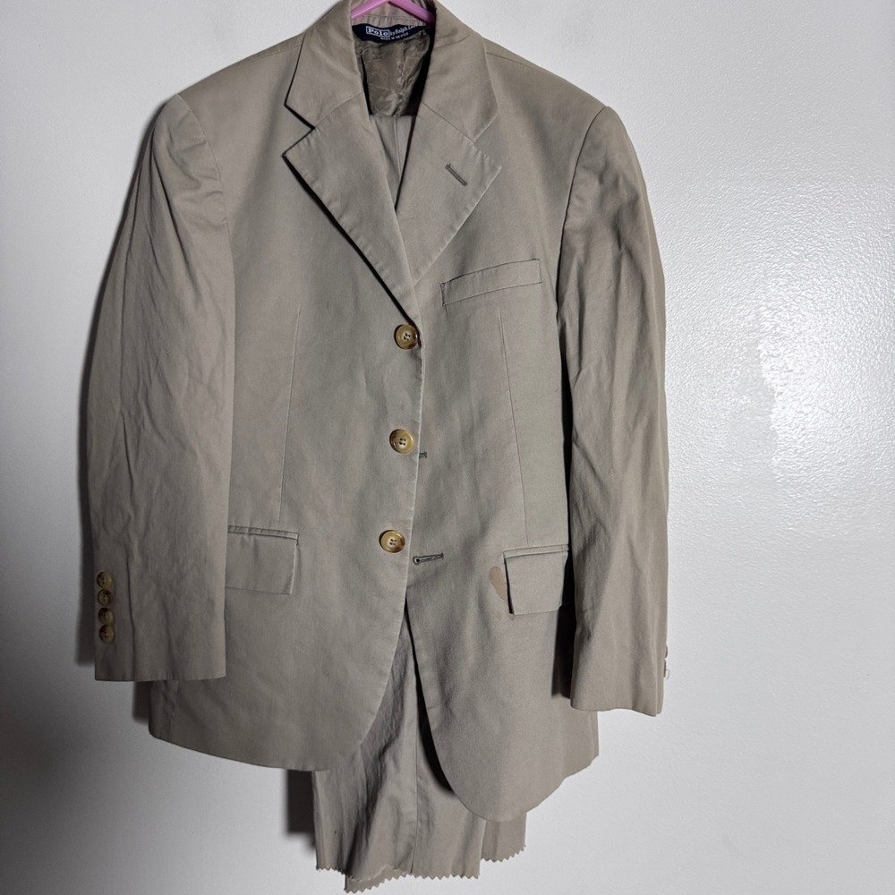 Polo Ralph Lauren Suit Boys 10 W24 Tan Solid 3-Button Cotton Notch Lapel EE5411